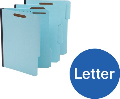 Quill Brand® Heavy-Duty 1/3-Cut Assorted 2-Fastener Pressboard File Folders with 2 Gusset, Letter, Blue, 25/Box (761542R)