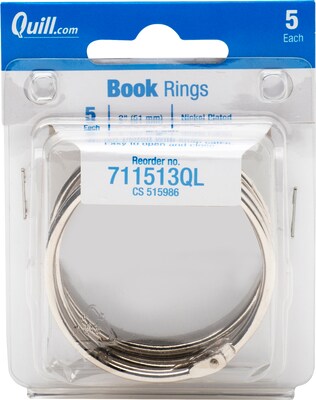 Quill Brand® Loose-Leaf Paper Binder Rings, 2 Diameter, 5/Pack (711513QL)