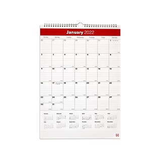 2022 TRU RED™ 17 x 12 Wall Calendar, White/Red (TR53913-22)