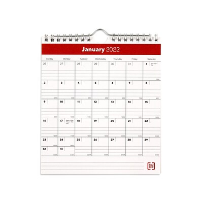 2022 TRU RED™ 7 x 6 Monthly Wall Calendar, Red/Black/White (TR53923-22)