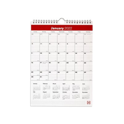 2022 TRU RED™ 11 x 8 Monthly Wall Calendar, Black/Red/White (TR53922-22)