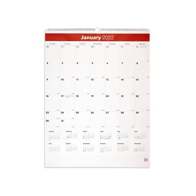 2022 TRU RED™ 29 x 22 Monthly Wall Calendar, White/Red (TR53914-22)
