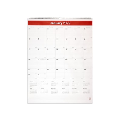 2022 TRU RED™ 29 x 22 Monthly Wall Calendar, White/Red (TR53914-22)