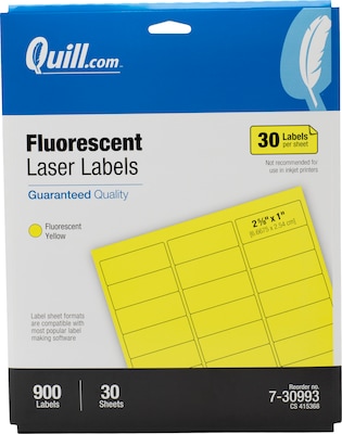 Quill Brand® Laser Address Labels, 1 x 2-5/8, Fluorescent Yellow, 900 Labels (Comparable to Avery
