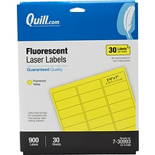 Quill Brand® Laser Address Labels, 1 x 2-5/8, Fluorescent Yellow, 900 Labels (Comparable to Avery