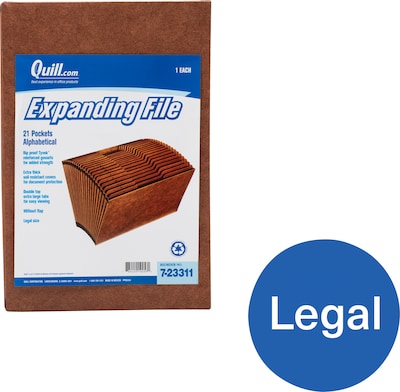 Quill Brand® Heavy-Duty Reinforced Expanding File, A-Z Index, 21 Pockets, Legal Size, Brown (723311)