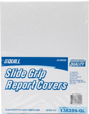 Quill Brand® Grip Strip Report Covers, 8-1/2 x 11, Clear, 50/Box (11414-CC)