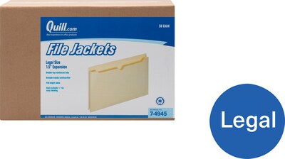 Quill Brand® File Jackets, 1-1/2 Expansion, Legal Size, Manila, 50/Box (74945GW)