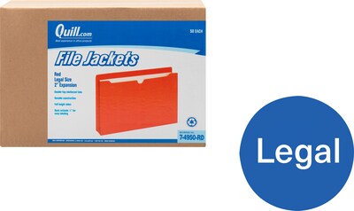 Quill Brand® Reinforced File Jacket, 2 Expansion, Legal Size, Red, 50/Box (74950RD)