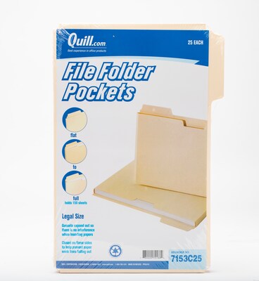Quill Brand® File Folder Pockets, 3/4 Expansion, 1/3 Cut Tabs, Legal Size, Manila, 25/Pack (7153C25?