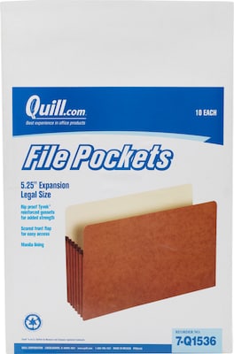 Quill Brand® Reinforced File Pocket, 5 1/4 Expansion, Legal Size, Brown, 10/Box (7Q1536)