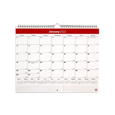 2022 TRU RED™ 12 x 15 Wall Calendar, Red/White (TR52080-22)