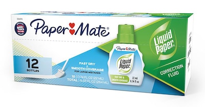 Paper Mate Liquid Paper Correction Fluid, 22ml., White, 12/Pack (56401)