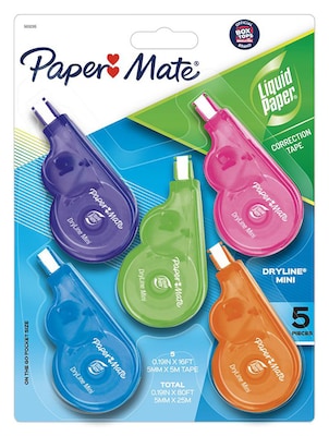 Paper Mate Liquid Paper DryLine Mini Correction Tape, White, 5/Pack (5032315)