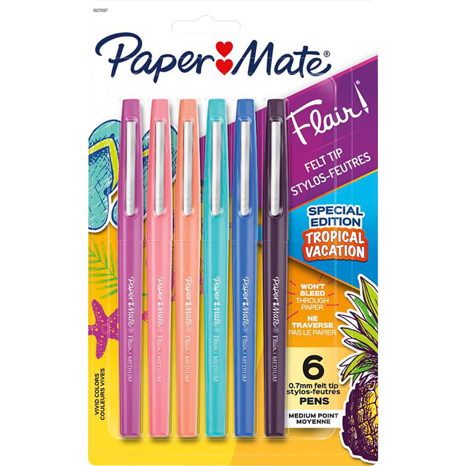 Paper Mate Flair Felt Pen, Medium Point, Assorted Ink, 6/Pack (1927997)