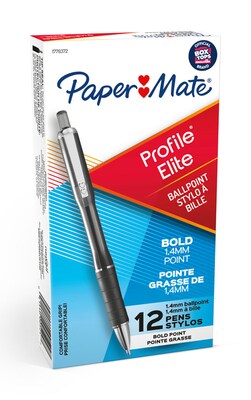 Paper Mate Profile Elite Retractable Ballpoint Pen, Bold Point, Black Ink, Dozen (1776372)