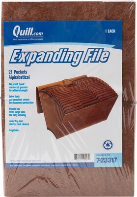 Quill Brand® Heavy-Duty Reinforced Expanding File, Flap and Cord Closure, Legal Size, Brown (723317)