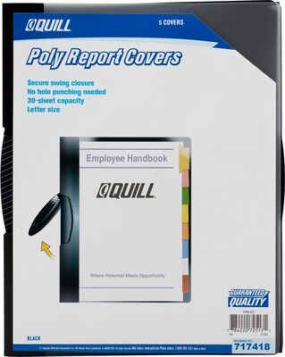 Quill Brand® Professional Swing Arm Report Covers, 8-1/2 x 11, Black, 5/Pack (717418)