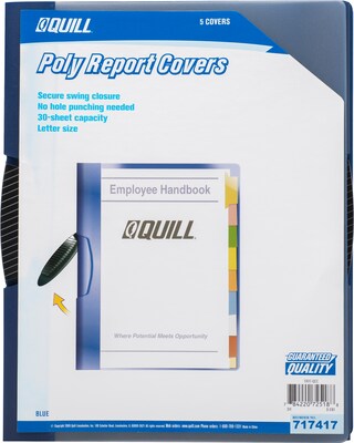 Quill Brand® Professional Swing Arm Report Covers, 8-1/2 x 11, Blue, 5/Pack (717418)