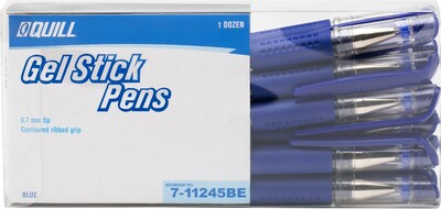 Quill Brand® Grip Gel Stick Pens, Medium Point, Blue, Dozen (11245QL)
