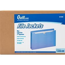 Quill Brand® Reinforced File Jacket, 2 Expansion, Legal Size, Blue, 50/Box (74950BE)