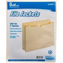 Quill Brand® File Jacket, 3 Expansion, Letter Size, Manila, 25/Pack (74925Q)