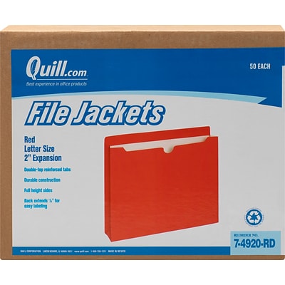 Quill Brand® Reinforced File Jacket, 2 Expansion, Letter Size, Red, 50/Box (74920RD)