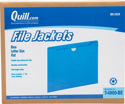 Quill Brand® Reinforced File Jacket, Letter Size, Blue, 100/Box (null)