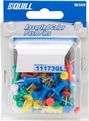 Quill Brand®  Push Pins, Assorted Colors, 100/Pack (11173-QC)