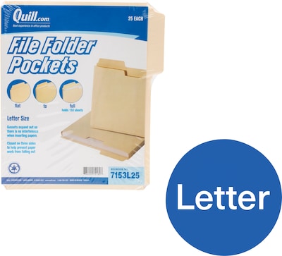 Quill Brand® File Pocket, 3/4 Expansion, Letter Size, Manila, 25/Pack (7153L25-QCC)