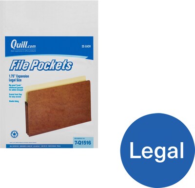 Quill Brand® Expanding File Pockets, 1-3/4 Expansion, Legal Size, 25/Box (7Q1516)