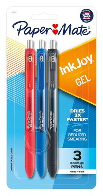 Paper Mate InkJoy Retractable Gel Pen, Fine Point, Assorted Ink, 3/Pack (1951712)