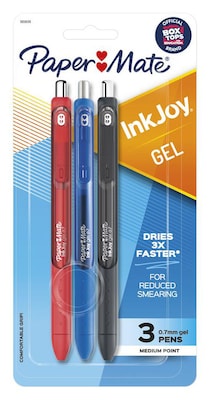 Paper Mate InkJoy Retractable Gel Pen, Medium Point, Assorted Ink, 3/Pack (1951639)