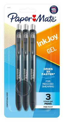 Paper Mate InkJoy Retractable Gel Pen, Fine Point, Black Ink, 3/Pack (1951638)