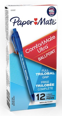 Paper Mate ComfortMate Ultra Retractable Ballpoint Pen, Medium Point, Blue Ink, Dozen (6310187)