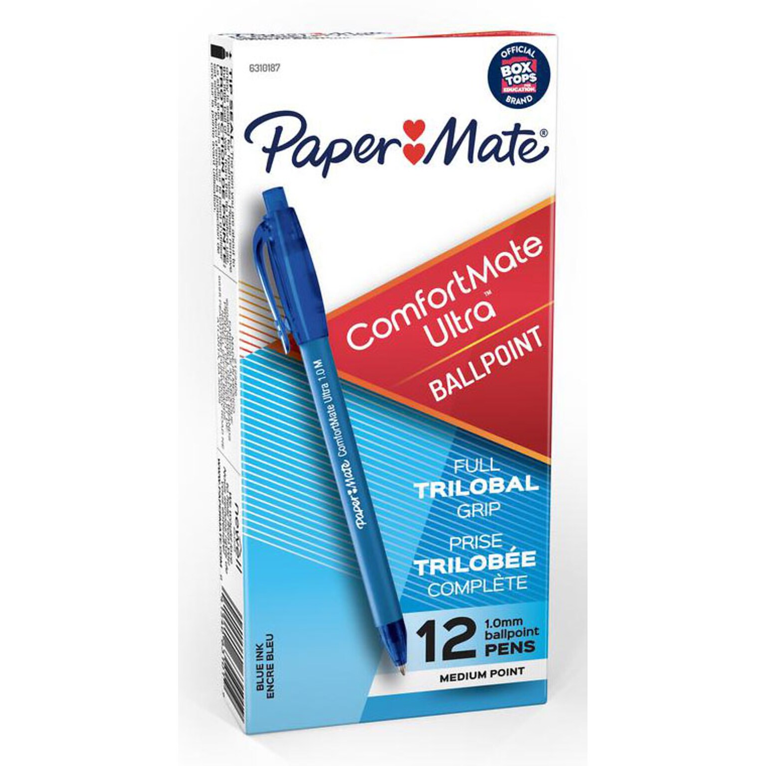 Paper Mate ComfortMate Ultra Retractable Ballpoint Pen, Medium Point, Blue Ink, Dozen (6310187)