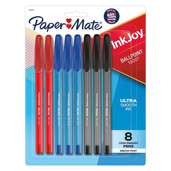 Paper Mate Balpen InkJoy 100 Met Dop, Blister Met 5 Stuks In Geassorteerde Kleuren