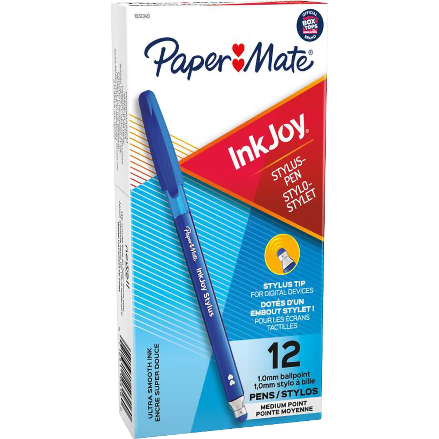 Paper Mate InkJoy 2 in 1 Stylus Ballpoint Pen, Medium Point, Blue Ink, Dozen (1951349)