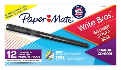 Paper Mate Write Bros. Grip Ballpoint Pen, Medium Point, Black Ink, Dozen (8807987)