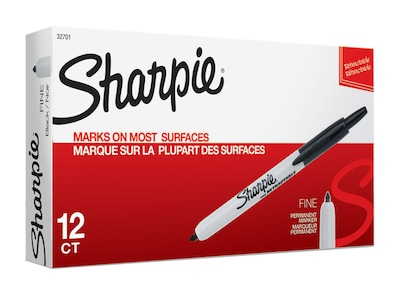 Sharpie Retractable Permanent Markers, Fine Tip, Black, 12/Pack (32701)