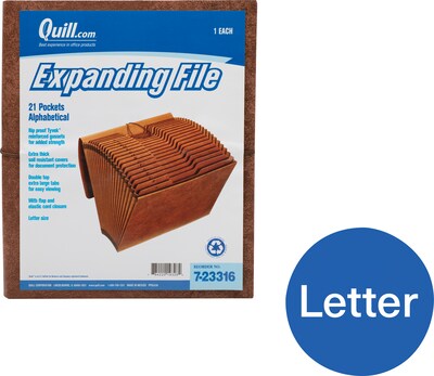 Quill Brand® Heavy-Duty Reinforced Expanding File, Flap and Cord Closure, Letter Size, Brown (723316)