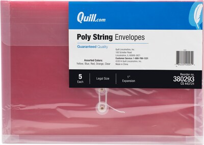 Quill Brand Button & String  Envelope, 10 1/2 x 14 1/2 , Assorted, 5/Pack (11411-QCC)