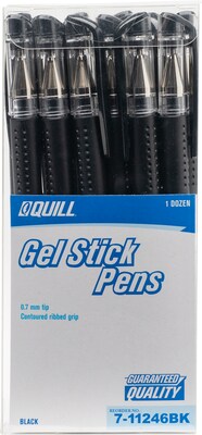 Quill Brand® Grip Gel Stick Pens, Medium Point, Black, Dozen (11246QL)