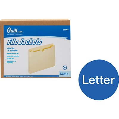 Quill Brand® File Jackets, 1-1/2 Expansion, Letter Size, Manila, 50/Box (74915)