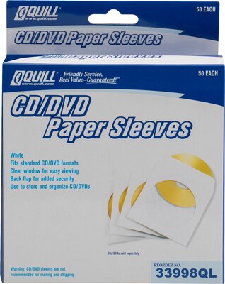 Quill Brand® White Paper CD Sleeves, 50/Pack (33985-QCC)