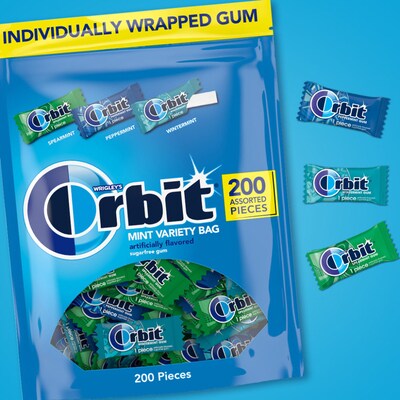 Orbit Mint Sugar Free Gum, Assorted Flavors, 13.4 oz., 200 Pieces/Pack, 200/Pack (MMM27955)