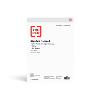 TRU RED™ Notepad 8.5 x 11.75, Narrow Ruled, White, 100 Sheets/Pad, Each (TR57345)