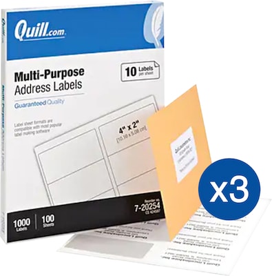 Quill Brand® Laser/Inkjet Address Labels, 2 x 4, White, 3,000 Labels (Compare to Avery 95945)