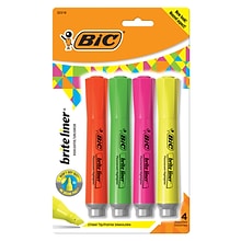 BIC Brite Liner Tank Highlighter, Chisel Tip, Assorted, 4/Pack (32318)