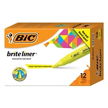 BIC Brite Liner Stick Highlighters with Grip, Chisel Tip, Yellow, Dozen (BLMG11-YEL)